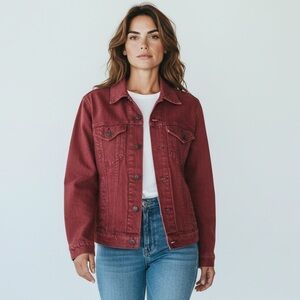 LEVI’S Type III Red Denim Trucker Jacket Rare Color! Women’s Size Small